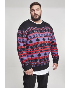 Pánsky sveter // Urban Classics Snowflake Christmas Tree Sweater ultraviolet/black/firered