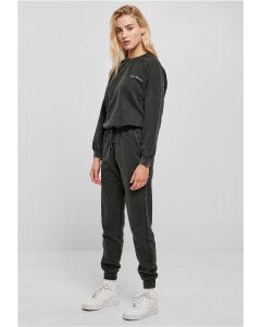 Urban Classics / Ladies Small Embroidery Long Sleeve Terry Jumpsuit black
