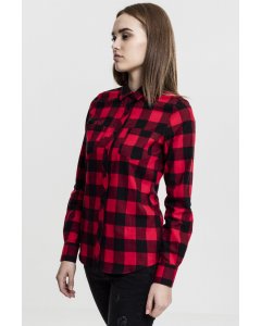 Dámska košeľa // Urban Classics Ladies Turnup Checked Flanell Shirt blk/red