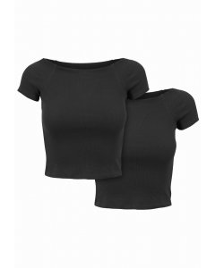 Urban Classics / Ladies Off Shoulder Rib Tee 2-Pack black+black