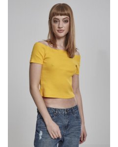 Dámske tričko do pásu // Urban classics Ladies Off Shoulder Rib Tee chrome yellow
