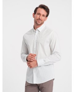 Men's cotton micro pattern REGULAR FIT shirt - white V1 OM-SHCS-0152