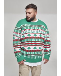 Pánsky sveter // Urban Classics Snowflake Christmas Tree Sweater treegreen/white/firered