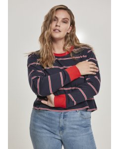 Dámske tričko dlhý rukáv // Urban Classics Ladies Short Yarn Dyed Skate Stripe LS midnightnavy/red