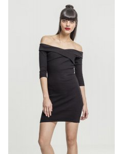 Dámske šaty // Urban classics Ladies Off Shoulder Cross Rib Dress black