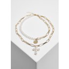 Urban Classics / Pearl Cross Layering Necklace pearlwhite/gold