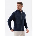 Men's unbuttoned jacket with quilted front - navy blue V1 OM-JANP-0103