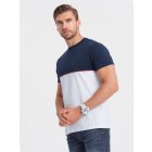 Men's two-tone cotton t-shirt - navy blue and white V7 S1619