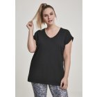 Dámske tričko predĺžené // Urban classics Ladies Round V-Neck Extended Shoulder Tee black
