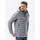 Men's quilted jacket with hood - gray V2 C549