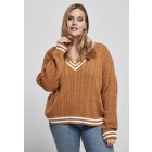 Urban Classics / Ladies Short V-Neck College Sweater toffee/wht