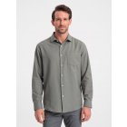 Men's REGULAR FIT shirt with pocket - khaki V4 OM-SHCS-0148